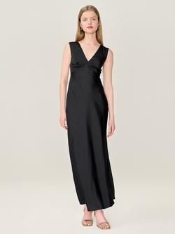 OMNES Nova Open Back Satin Midi Dress, Black
