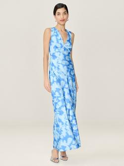 OMNES Nova Open Back Satin Midi Dress, Blue/Multi