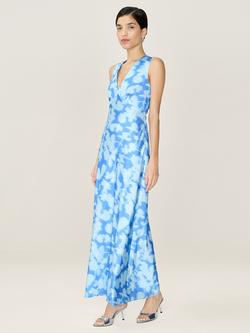 OMNES Nova Open Back Satin Midi Dress - view 2, Blue/Multi