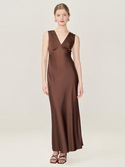 OMNES Nova Open Back Satin Midi Dress, Chocolate