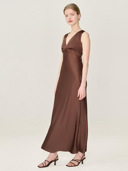 OMNES Nova Open Back Satin Midi Dress - view 2, Chocolate