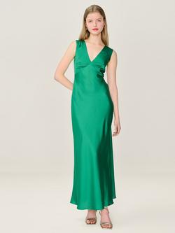 OMNES Nova Open Back Satin Midi Dress, Emerald Green