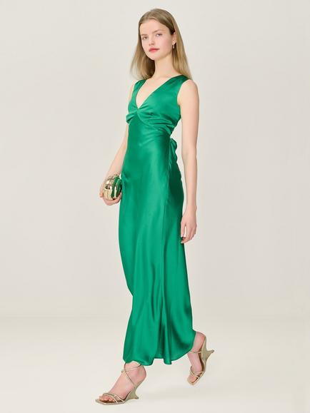 OMNES Nova Open Back Satin Midi Dress - view 2, Emerald Green