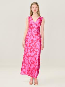 OMNES Nova Open Back Satin Midi Dress, Pink/Multi