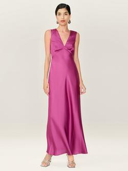 OMNES Nova Open Back Satin Midi Dress, Magenta