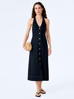 OMNES Octavia Linen Blend Midi Dress, Navy, Navy