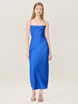 OMNES Riviera Cross Back Satin Slip Dress, Cobalt