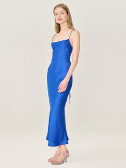 OMNES Riviera Cross Back Satin Slip Dress - view 2, Cobalt