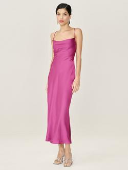 OMNES Riviera Cross Back Satin Slip Dress, Magenta