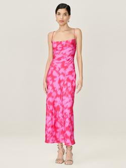 OMNES Riviera Blurred Floral Cross Back Satin Slip Dress, Pink