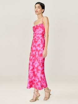 OMNES Riviera Blurred Floral Cross Back Satin Slip Dress - view 2, Pink