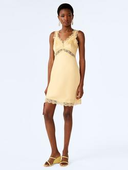 OMNES Allie Satin Lace Detail Mini Dress, Butter Yellow, Butter Yellow