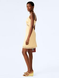 OMNES Allie Satin Lace Detail Mini Dress, Butter Yellow - view 2, Butter Yellow
