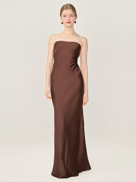 OMNES Amdra Strapless Satin Maxi Dress, Chocolate