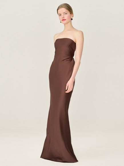 OMNES Amdra Strapless Satin Maxi Dress - view 2, Chocolate