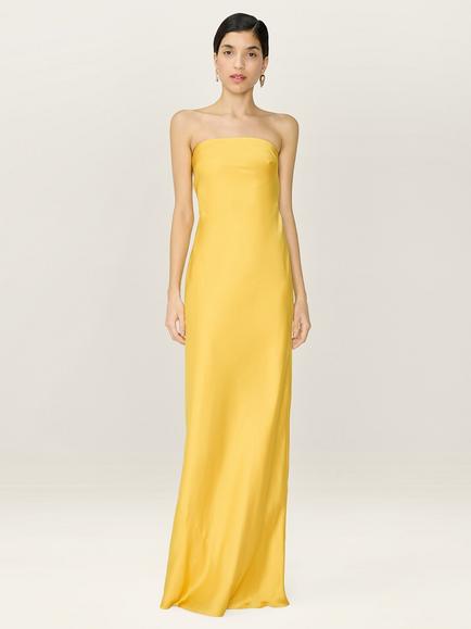 OMNES Amdra Strapless Satin Maxi Dress, Yellow