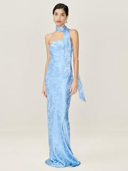 OMNES Amdra Jacquard Strapless Bridesmaid Dress, Powder Blue