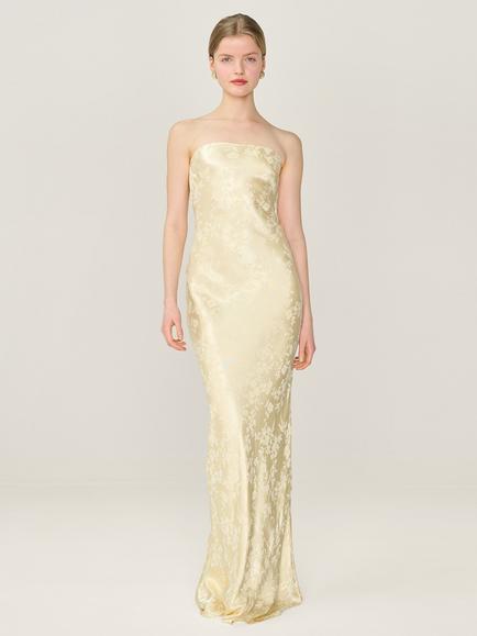 OMNES Amdra Jacquard Strapless Bridesmaid Dress, Butter Yellow