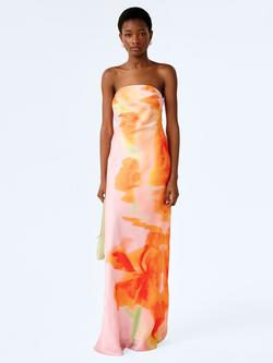 OMNES Amdra Satin Glitched Floral Placement Maxi Dress, Multi, Multi