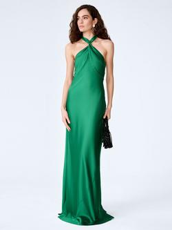 OMNES Arles Halterneck Satin Maxi Dress, Emerald Green