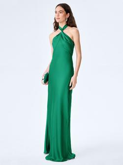 OMNES Arles Halterneck Satin Maxi Dress - view 2, Emerald Green