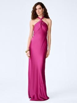 OMNES Arles Halterneck Satin Maxi Dress, Magenta