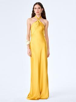 OMNES Arles Halterneck Satin Maxi Dress, Yellow