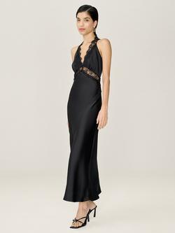 OMNES Aurelia Lace Trim Satin Dress - view 2, Black