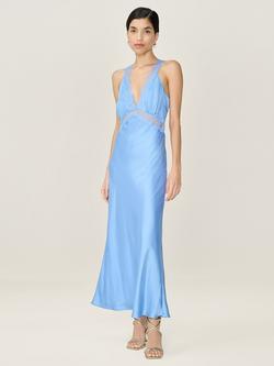 OMNES Aurelia Lace Trim Satin Dress, Powder Blue