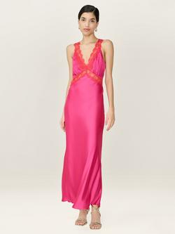 OMNES Aurelia Lace Trim Satin Dress, Rasberry/Red