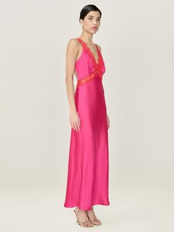 OMNES Aurelia Lace Trim Satin Dress - view 2, Rasberry/Red