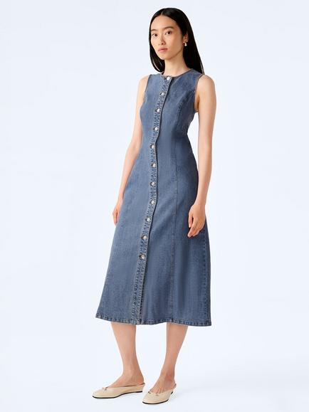 OMNES Carter Sleeveless Denim Dress, Light Blue - view 2, Light Blue