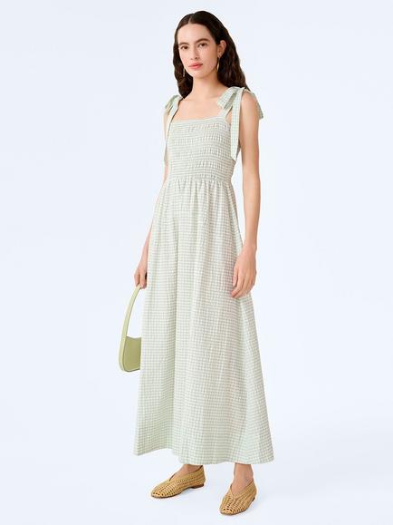 OMNES Dixie Seersucker Gingham Midi Dress - view 2, Mint/White