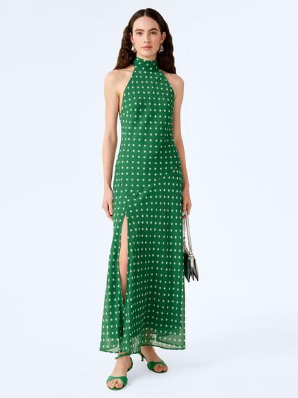 OMNES Elsie Halterneck Dress, Green/White, Green/White