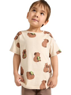 Lindex Kids' Relaxed Playful Print T-Shirt, Cream/Multi, Cream/Multi