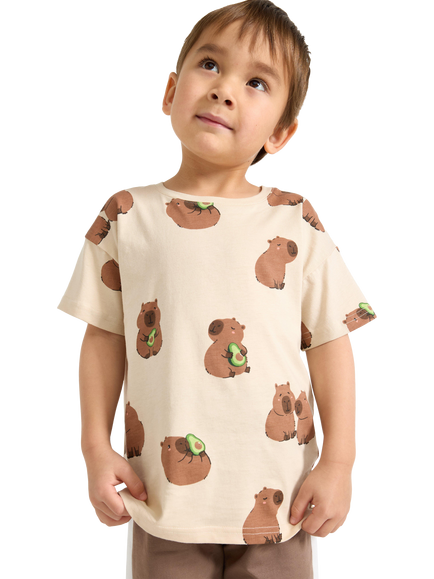 Lindex Kids' Relaxed Playful Print T-Shirt, Cream/Multi, Cream/Multi