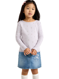 Lindex Kids' Floral Print Pointelle Long Sleeved Top, Lilac, Lilac