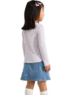 Lindex Kids' Floral Print Pointelle Long Sleeved Top, Lilac - view 2, Lilac