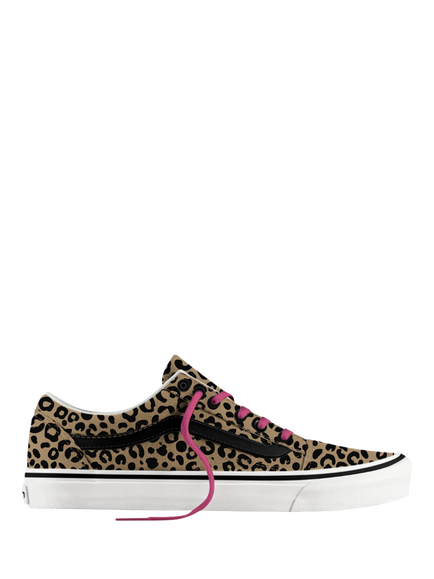Vans Kids' Old Skool Sidestripe Lace-Up Trainers, Leopard Pop Pink, Leopard Pop Pink
