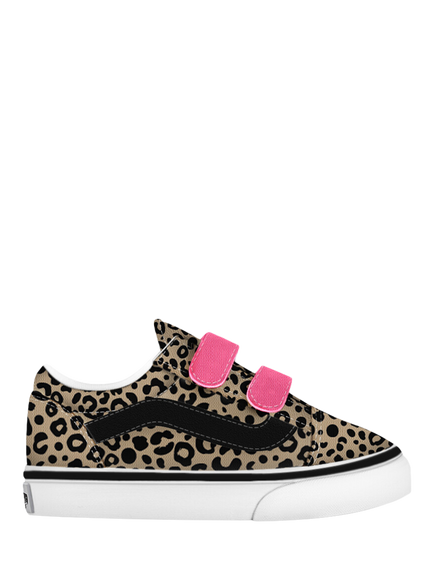 Vans Kids' Old Skool V Leopard Trainers, Pink, H08 Leopard Pnk