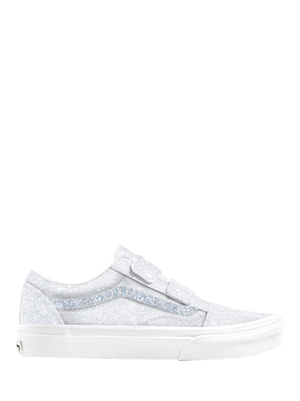 Vans Kids' Old Skool Glitter Trainers, White/Silver, White/Silver, White/Silver