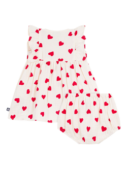 Petit Bateau Baby Heart Print Flutter Sleeve Dress Set, Cream/Red - view 2, Cream/Red