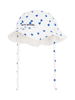 Petit Bateau Kids' Hearts Sun Hat, White/Blue, White/Blue