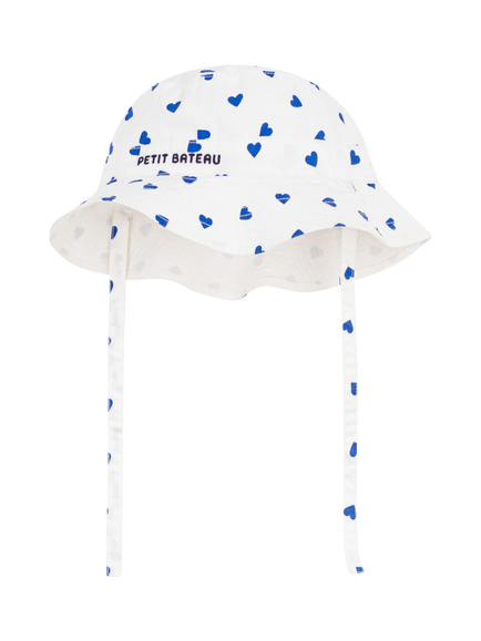 Petit Bateau Kids' Hearts Sun Hat, White/Blue, White/Blue