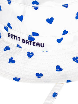 Petit Bateau Kids' Hearts Sun Hat, White/Blue - view 2, White/Blue