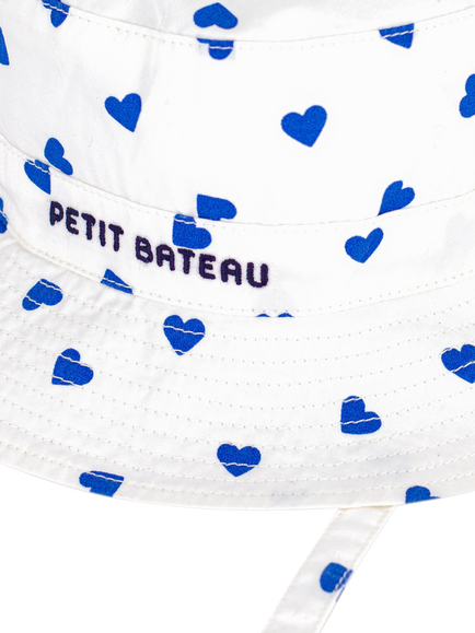Petit Bateau Kids' Hearts Sun Hat, White/Blue - view 2, White/Blue