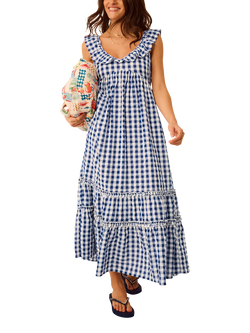 Accessorize Gingham Midi Dress, Navy, Navy