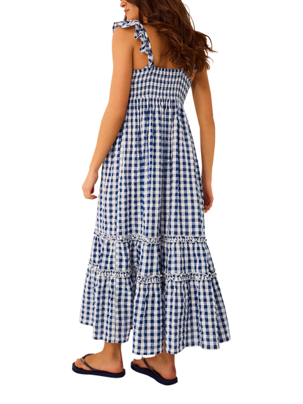 Accessorize Gingham Midi Dress, Navy - view 2, Navy