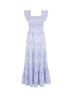 Accessorize Feather Print Midi Dress, Blue, Blue