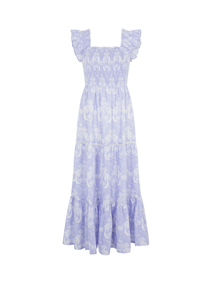 Accessorize Feather Print Midi Dress, Blue, Blue